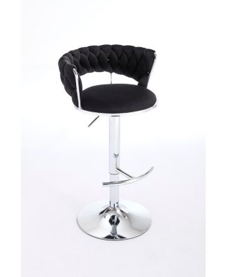 Black Velvet Bar Stools (Set of 2) - Chrome Base, Adjustable