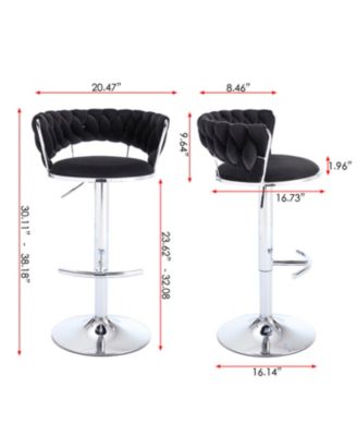 Black Velvet Bar Stools (Set of 2) - Chrome Base, Adjustable