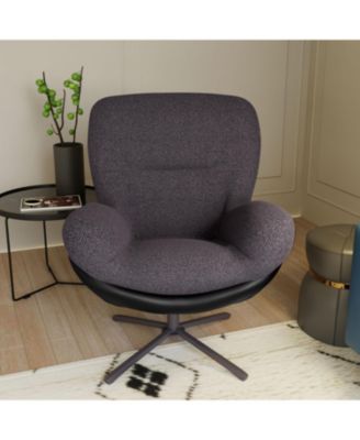 Chenille Lounge Chair with Faux Leather & Metal Base