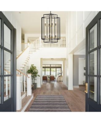 8-Lights Black & Gold Lantern Tiered Pendant Light Fixtures, Industrial Farmhouse Hanging Chandelier (No Bulbs)