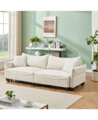 Beige Corduroy Sofa Bed with Pillows for Living Room