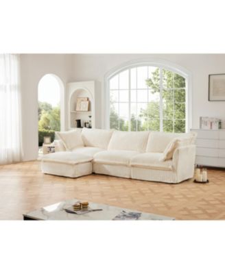 Corduroy L-Shaped Sectional Sofa with Ottoman & Pillows