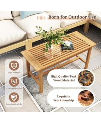 Patio Coffee Table 36 Inch Rectangular Outside Side Table with Slatted Tabletop