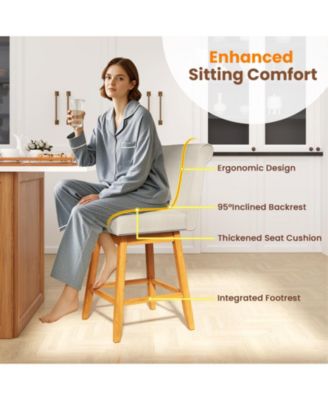 27 Inch Counter Height Bar Chairs with Rubber Wood Legs Set of 2-Beige