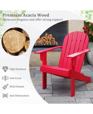 Acacia Wood Lounge Patio Adirondack Chair with Inclined Seat-Red