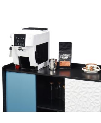 Black Buffet Cabinet with Blue Doors, Unique Paneling