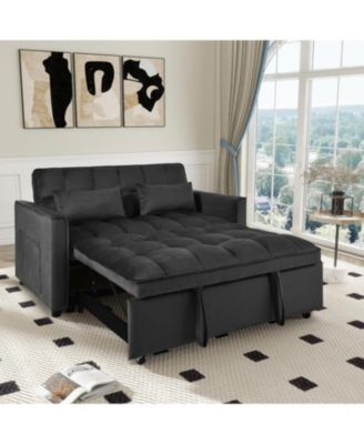 3-in-1 Convertible Sofa Bed with Reclining Backrest and Pillows (Black