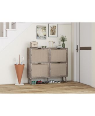 4 Door Shoe Rack, Freestanding Modern Shoe Storage Cabinet, for Entryway