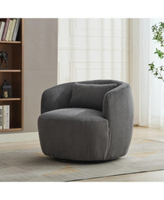 Streamdale 34" Corduroy Swivel Barrel Chair w/ Pillow - Charcoal