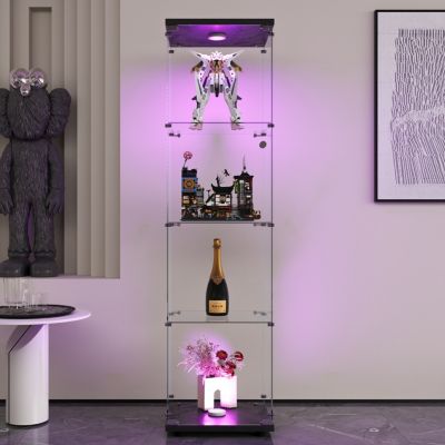 Streamdale LED Glass Display Cabinet, 4 Shelves with Door