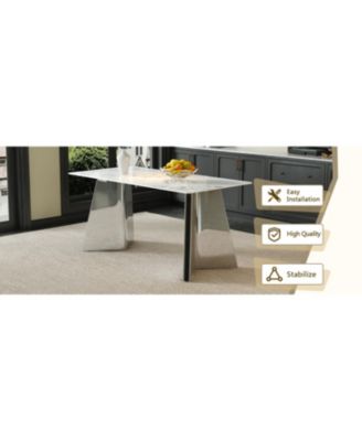 Streamdale Cold Jade Dining Table Set with 6 Black PU Chairs