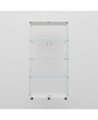 White Tempered Glass wood Cabinet w/ LED, Lock & Wheels