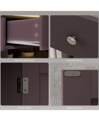 Sideboard with Solid Wood Countertop, Modern Kitchen Storage Cabinet, Coffee Bar Cabinet with 2 Drawers, Doors and Adjustable Shelf, Coffee