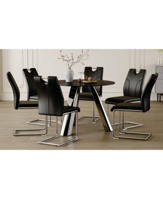 Round Table and Black Dining Chairs Set with Silver Legs