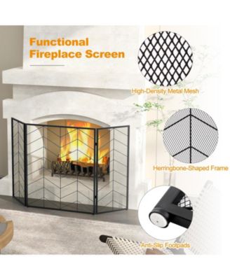 52 x 31 Inch Fireplace Screen with Chevron Herringbone Pattern