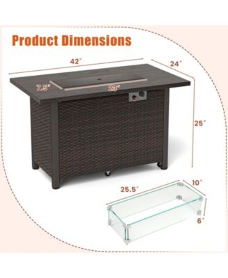 50000 BTU 2 Inch ropane Gas Fire Pit Table with Wind Guard and Glass Rocks-Brown