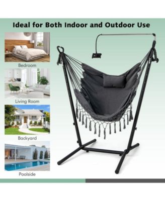 Height Adjustable Hammock Chair with Phone Holder and Side Pocket