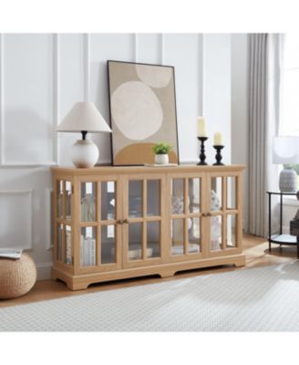 LED Curio Cabinet, Oak Display Case with Glass Doors and Adjustable Shelves