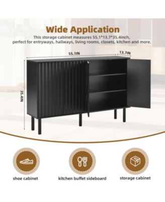 Cream Sideboard with 4 Fluted Doors and 5 Wood Legs