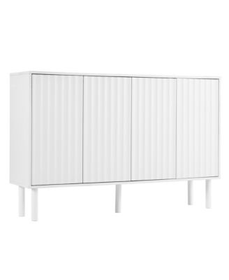 Cream Sideboard with 4 Fluted Doors and 5 Wood Legs