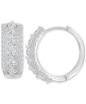 Cubic Zirconia Small Hoop Earrings in Sterling Silver, 0.66" 
