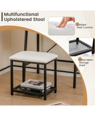 Ladder Vanity Desk Set with Flip Top Mirror and Cushioned Stool