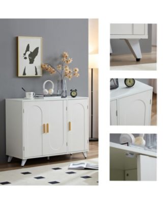 Streamdale Ivory White Sideboard Buffet Cabinet with 3 Doors and Shelves