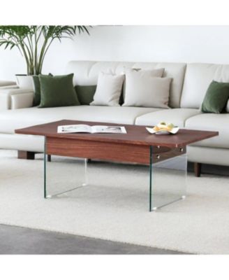 Multifunctional Lift Top Coffee Table with Dark Wood Grain Sticker
