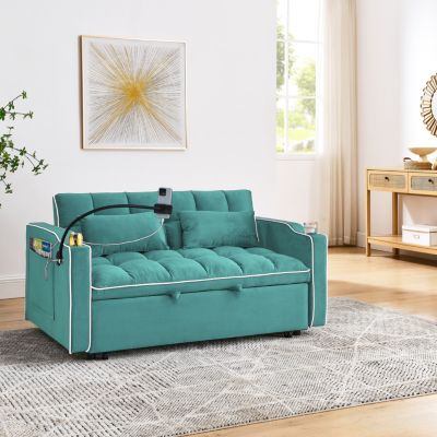 Versatile 55.5" Foldable Sofa Bed with Adjustable Back, USB Port, and Phone Stand (Green