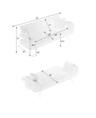 Corduroy Sofa with Pillows - Minimalist Living Room/Study