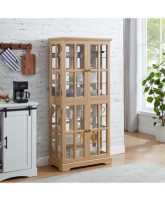 Antique Curio Cabinet with Glass Doors, Adjustable Shelves, and OAK E26 Bulb