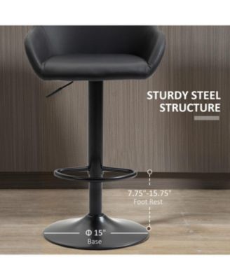Adjustable Bar Stools, Swivel Counter Height Barstools with Footrest and Back, PU Leather and Steel Round Base, for Kitchen Counter and Dining Room, Set of 2, Black