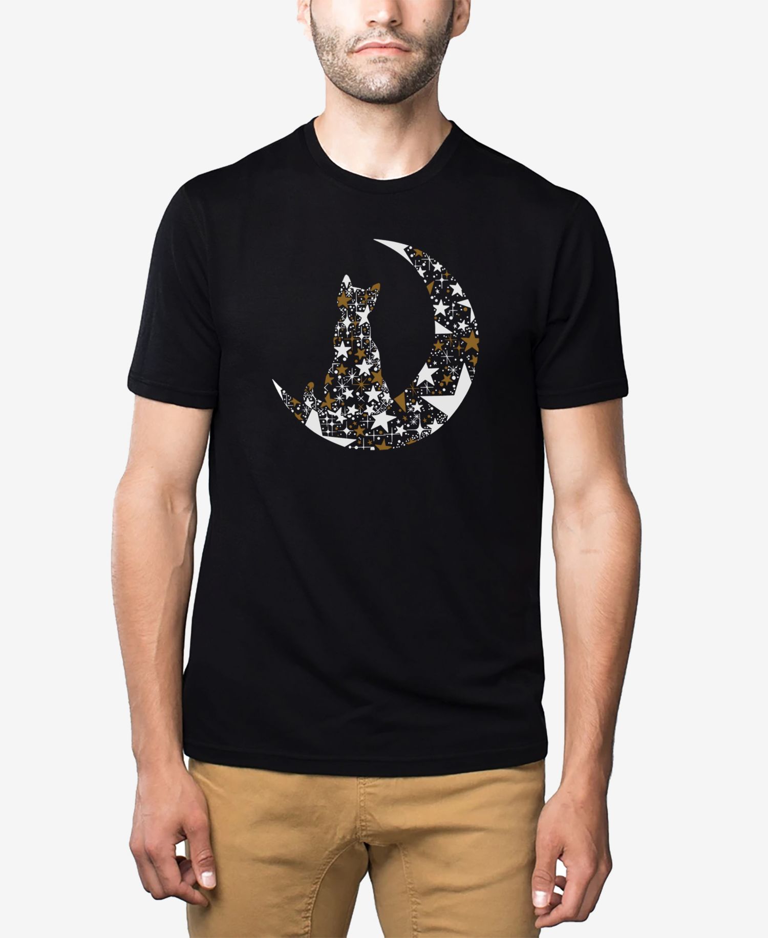 Men's Cotton/Poly Blend Word Art T-Shirt - Cat on the Moon