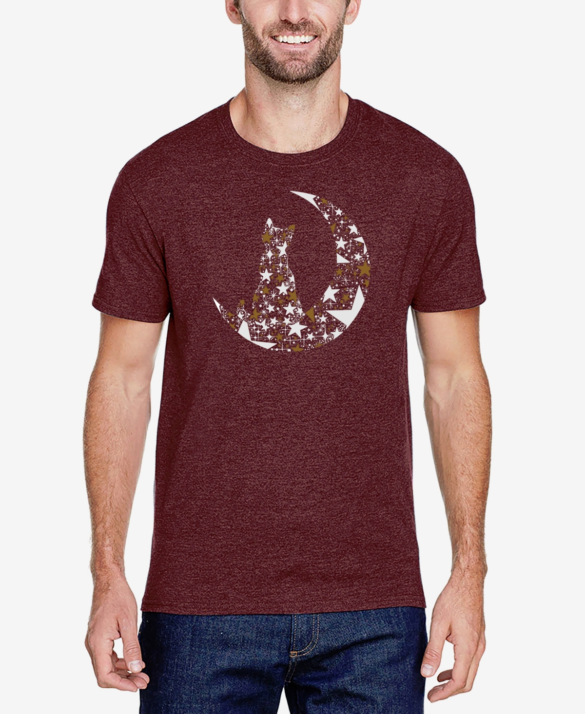 La Pop Art Men's Cat Sitting On Moon Premium Blend Word Art T-shirt