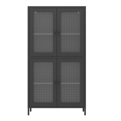 Classic Metal Cabinet with 4 Glass Doors, 4 Shelves