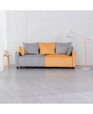 Streamdale Velvet 2-Seater Sofa, Light Grey & Yellow, Modern Design