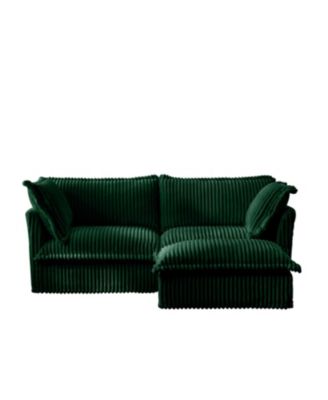 Green Corduroy Sectional Sofa with Ottoman & Pillows