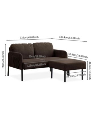 Streamdale Brown L-Shaped 2-Seater Sofa with Ottoman, Modern Loveseat for Small Spaces