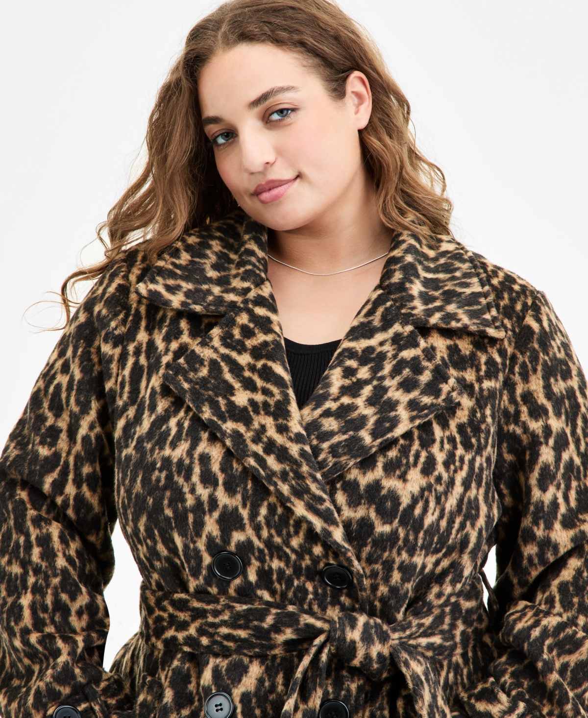 Steve Madden Plus Size Double-breasted Belted Trench Coat In Brown