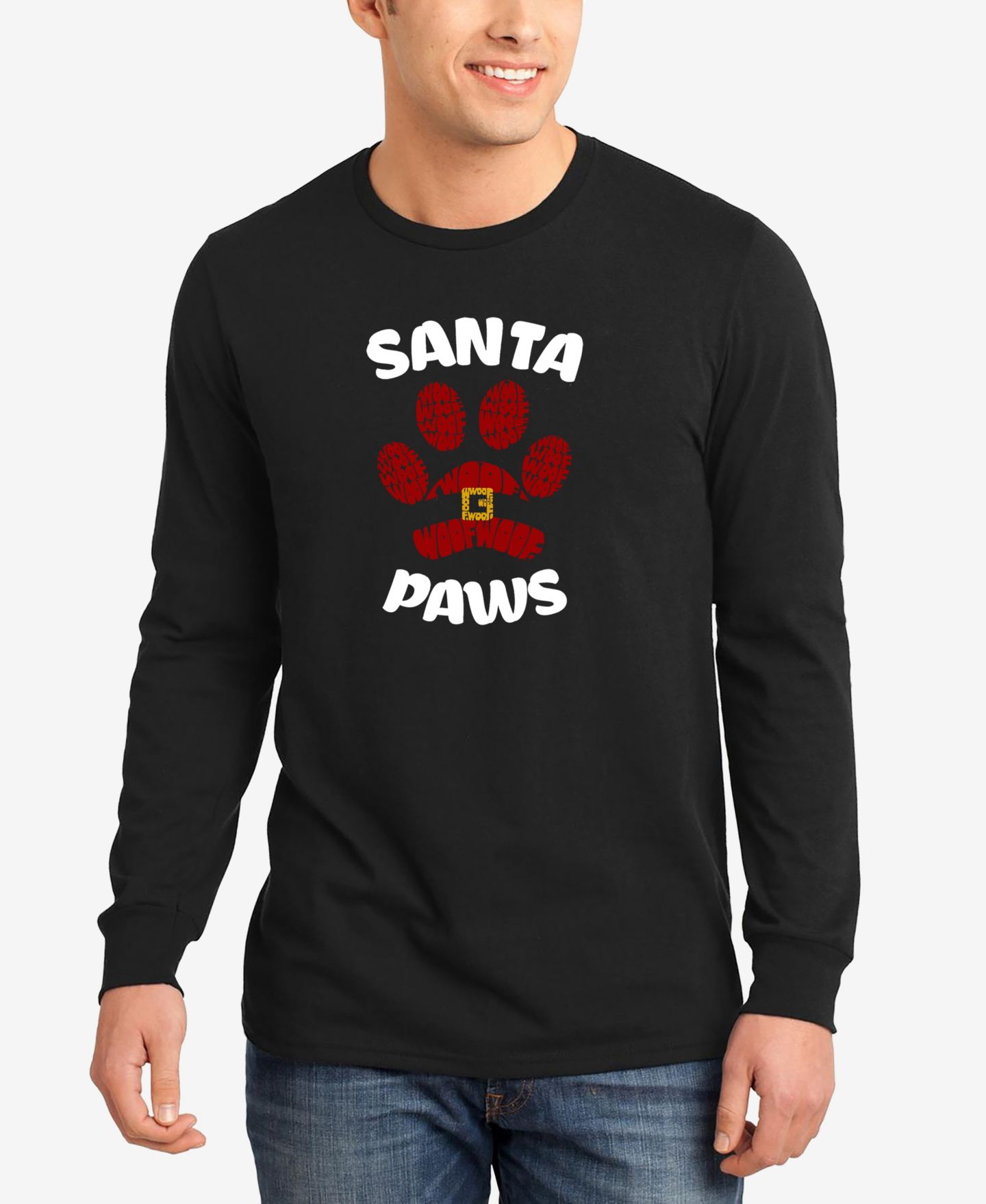 Мужская футболка LA Pop Art Santa Paws Word Art Long Sleeve, цвет: Чёрный — фото 1
