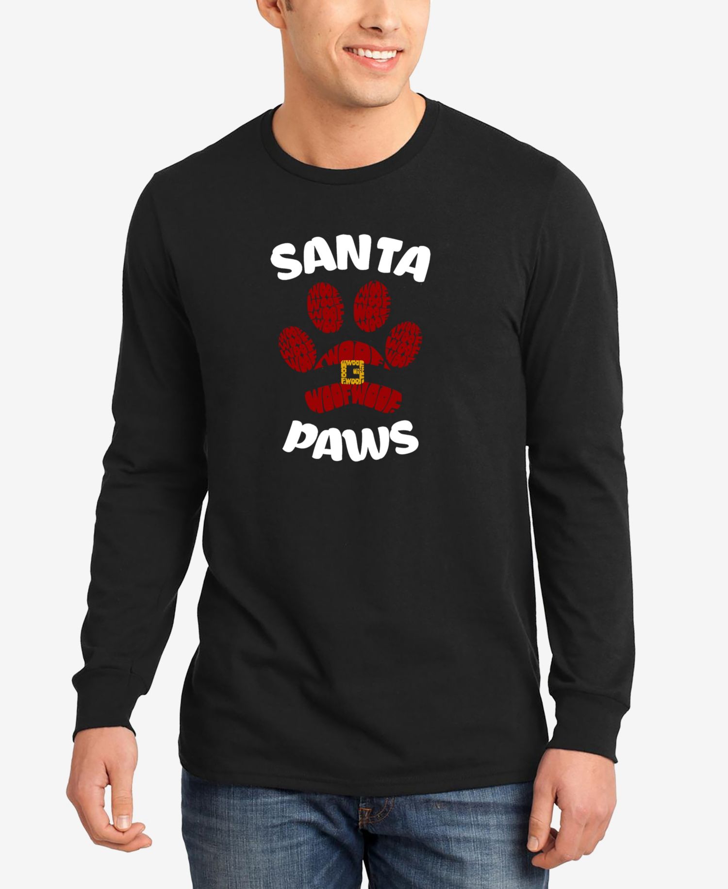 Men's Santa Paws Word Art Long Sleeve T-Shirt
