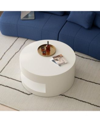Streamdale Round Coffee Table with Storage, Modern Vertical Stripe Design