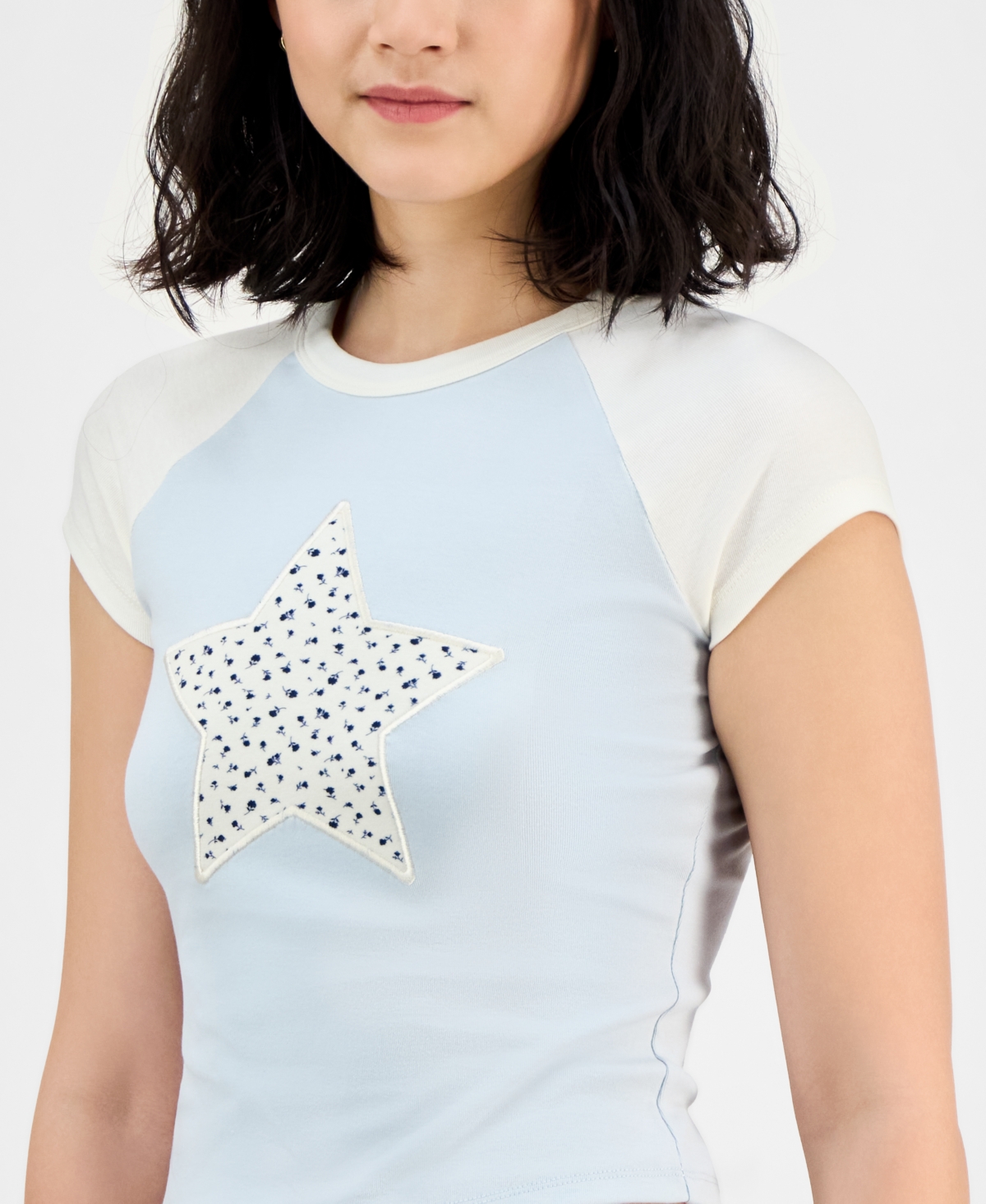 Just Polly Juniors' Raglan Short-sleeve Tee In Blue