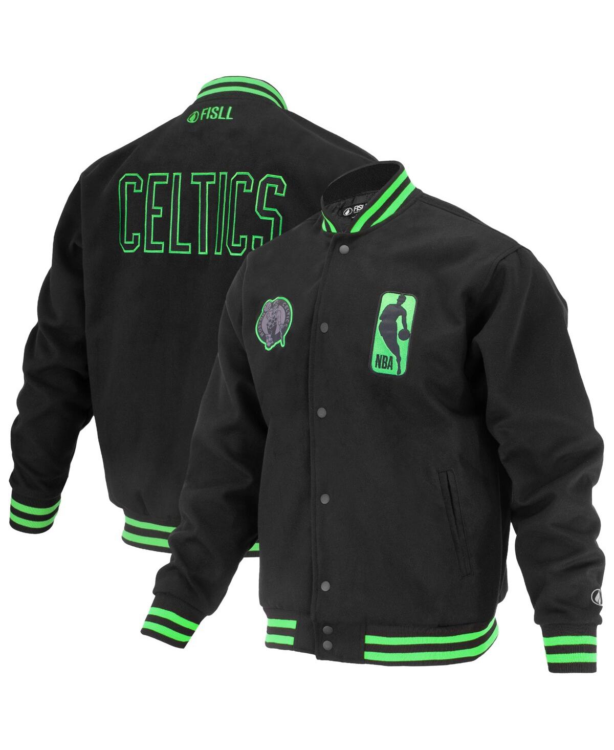 Men's and Women's Black Boston Celtics Logo Man Shadow Collection Full-Snap Varsity Jacket - Black