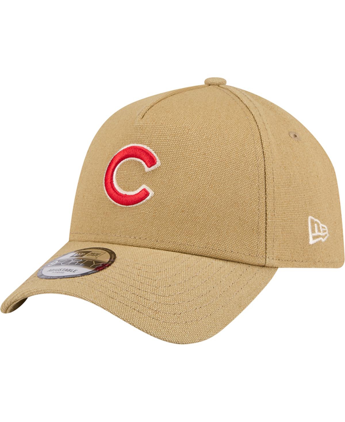 NEW ERA MEN'S KHAKI CHICAGO CUBS LOGO ESSENTIALS 9FORTY A-FRAME ADJUSTABLE HAT 