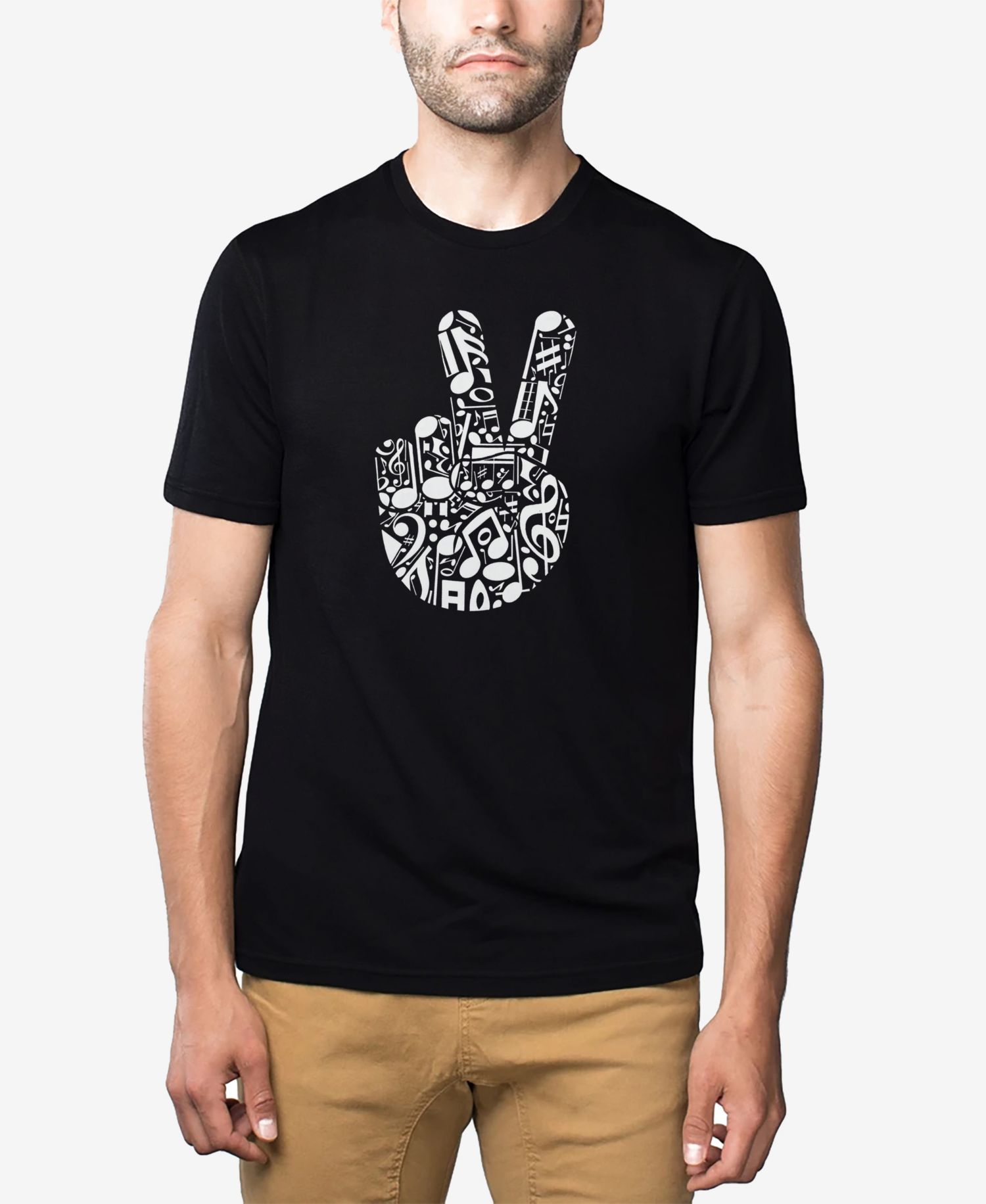 Men's Cotton/Poly Blend Word Art T-Shirt - Peace Fingers Notes