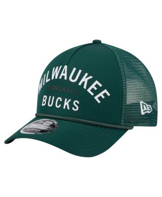 New Era - Men's Hunter Green Milwaukee Bucks Minimalist A-Frame 9FORTY Trucker Hat