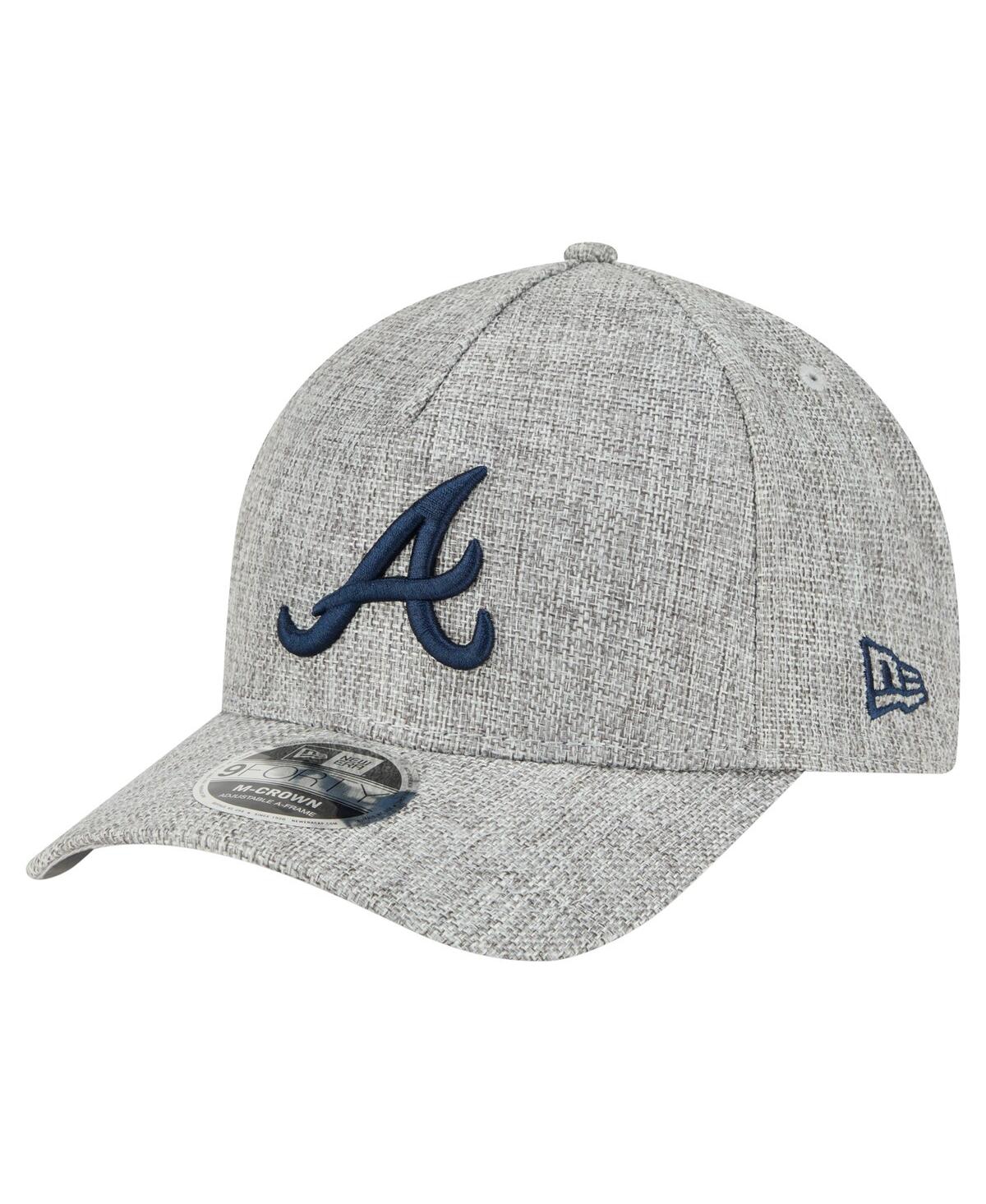 NEW ERA MEN'S GRAY ATLANTA BRAVES COTTON WEAVE M-CROWN A-FRAME 9FORTY ADJUSTABLE HAT 