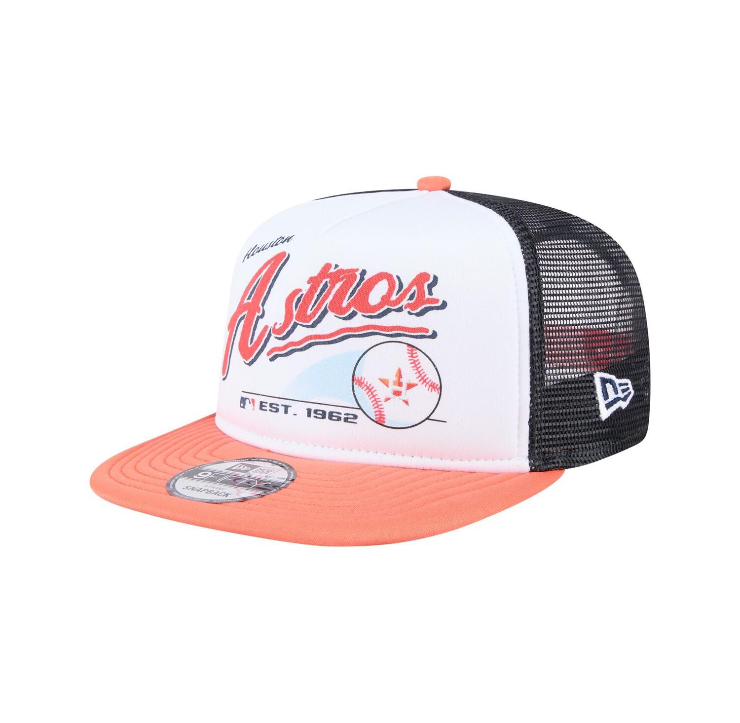Men's White/Orange Houston Astros Retro Script Trucker 9FIFTY Snapback Hat