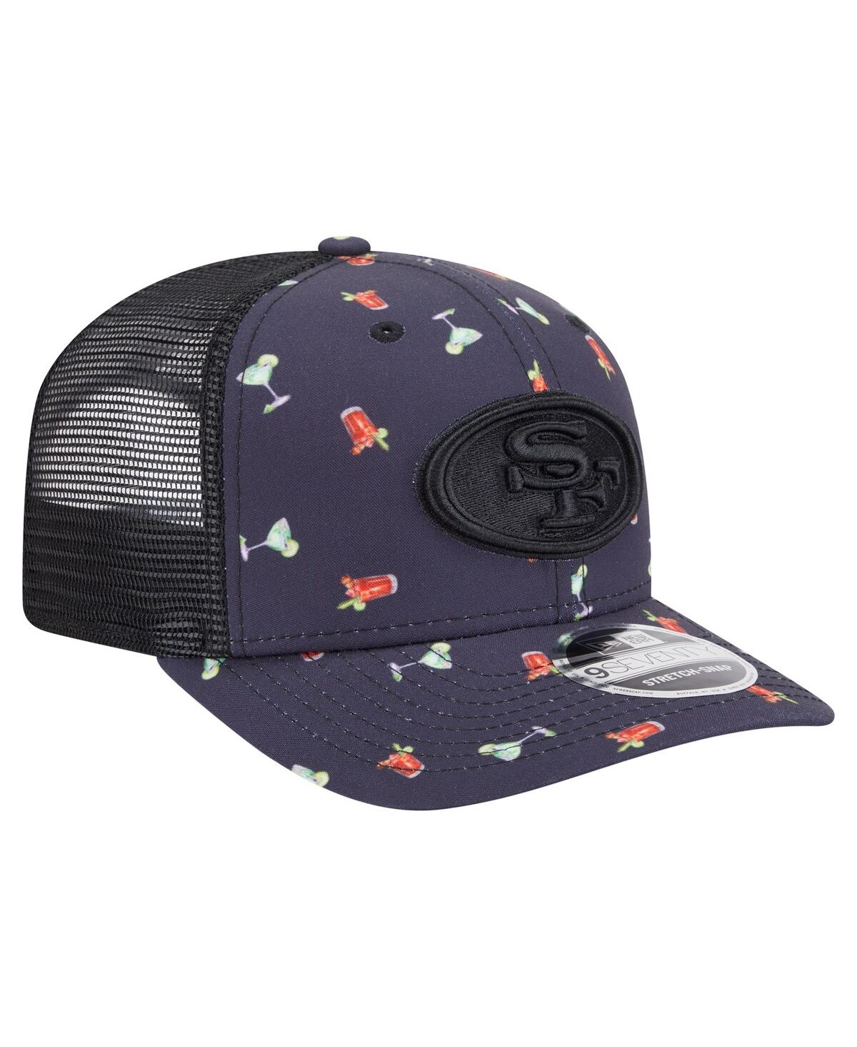 NEW ERA MEN'S NAVY/BLACK SAN FRANCISCO 49ERS ADVENTURE DRINKS PATTERN 9SEVENTY STRETCH SNAP HAT 